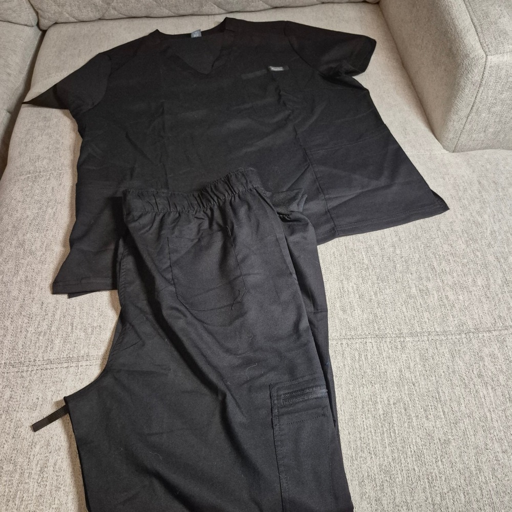 NiaaHinn Black Scrub Set Womens V-Neck Top and Jogger Pants Medical Uniform